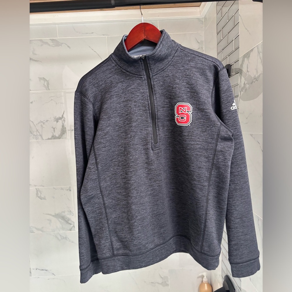Adidas Dark Gray Quarter-Zip Pullover with NC State Logo